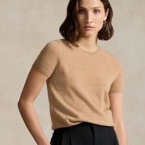 Vintage Ralph Lauren Polo Golf Tan Short Sleeve Wool Top Large